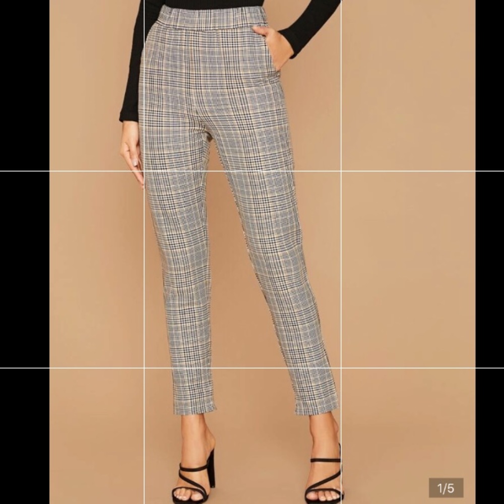 Elastic waist plaid work pants - small